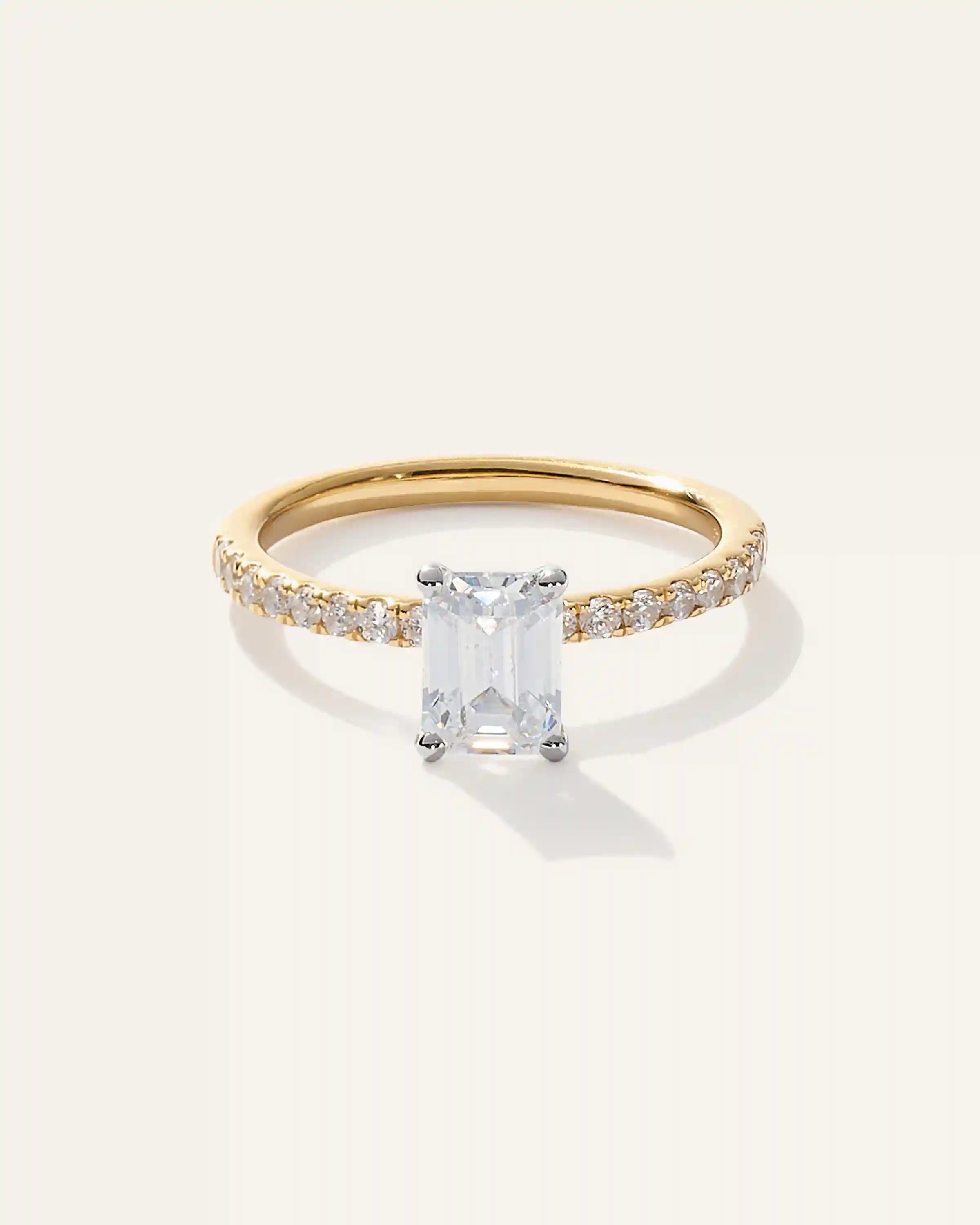 Lab Grown Diamond Emerald Petite Pave Engagement Ring - 1ct