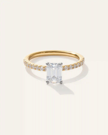 Lab Grown Diamond Emerald Petite Pave Engagement Ring - 1ct