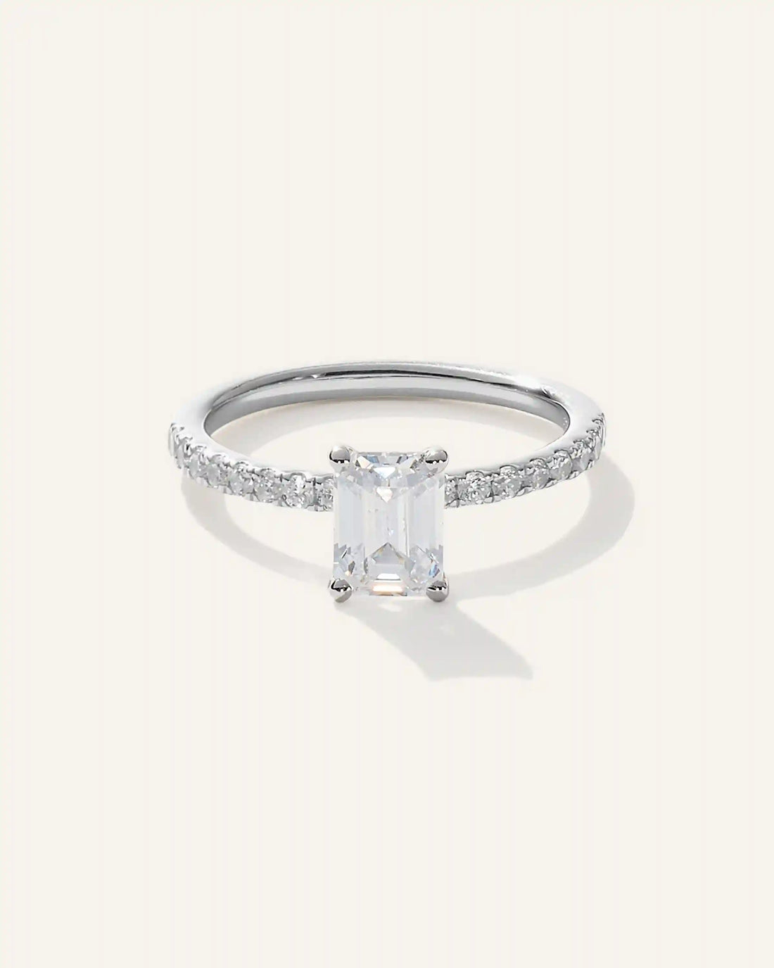 Lab Grown Diamond Emerald Petite Pave Engagement Ring - 1ct
