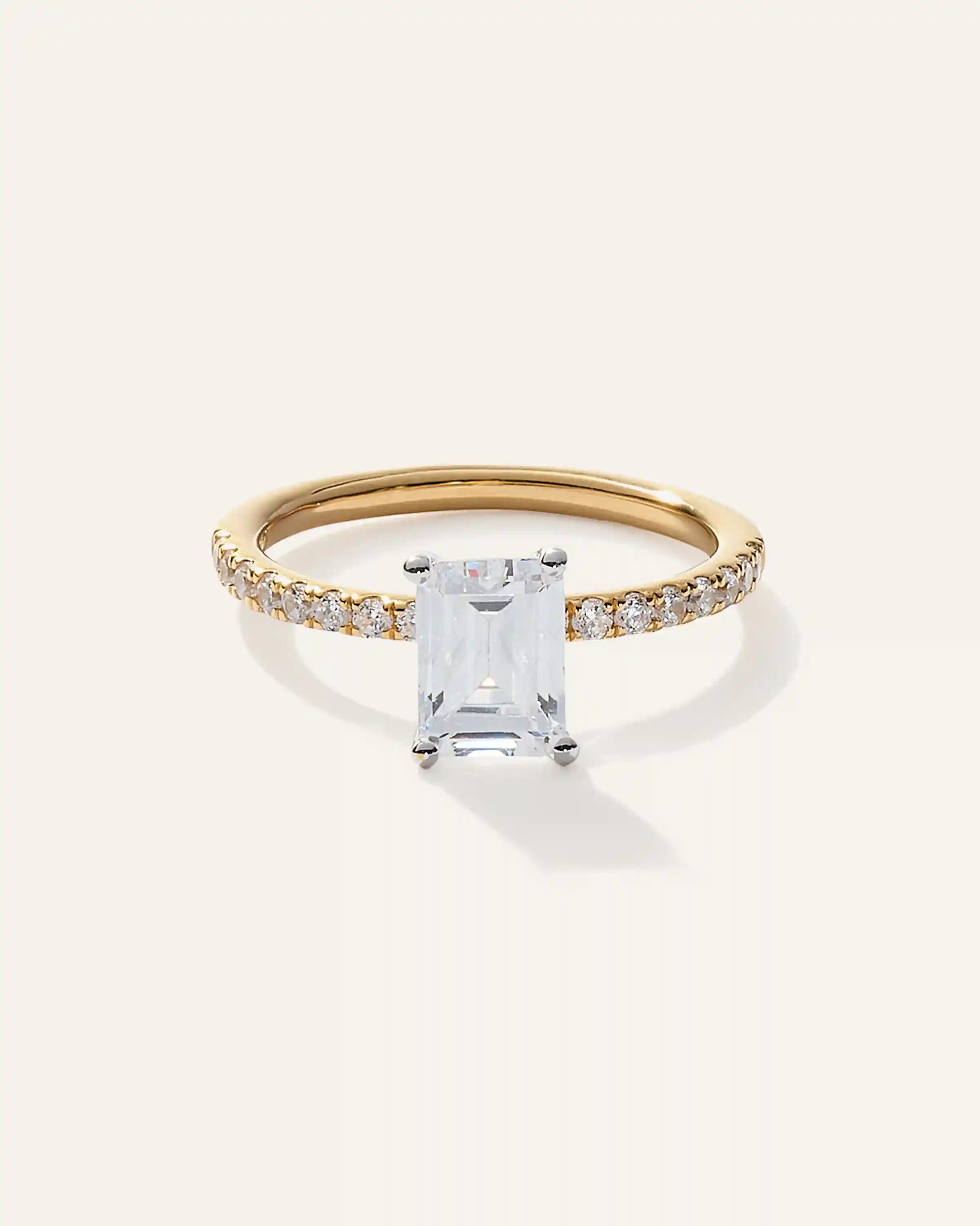 Lab Grown Diamond Emerald Petite Pave Engagement Ring - 1.50ct