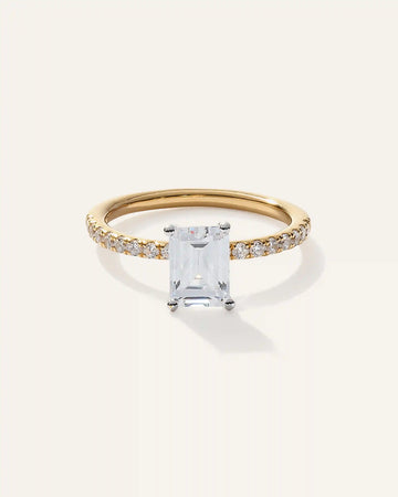 Lab Grown Diamond Emerald Petite Pave Engagement Ring - 1.50ct