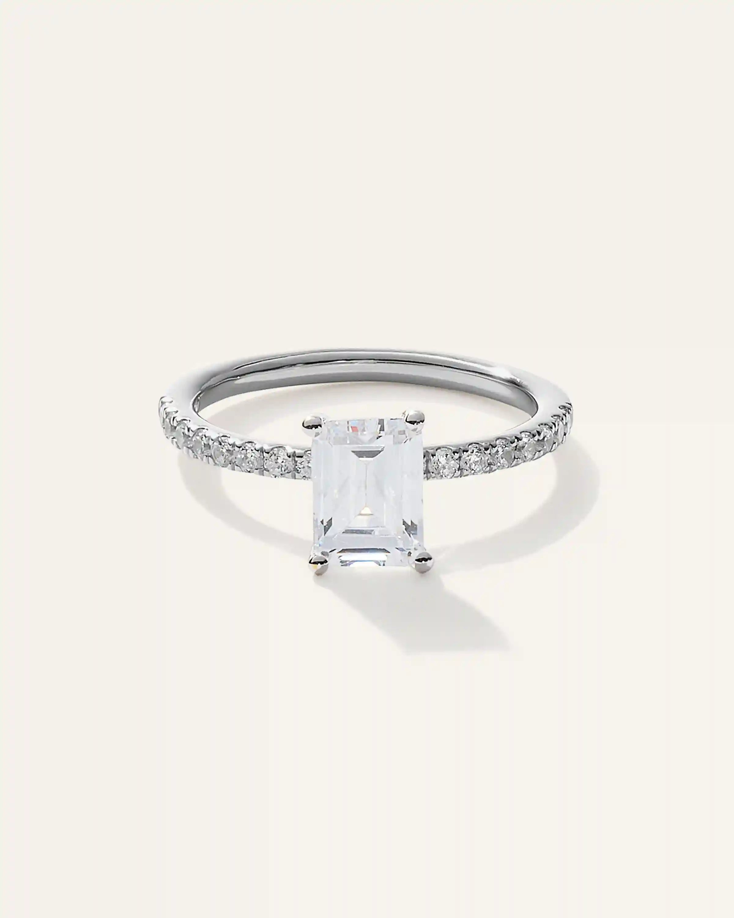 Lab Grown Diamond Emerald Petite Pave Engagement Ring - 1.50ct