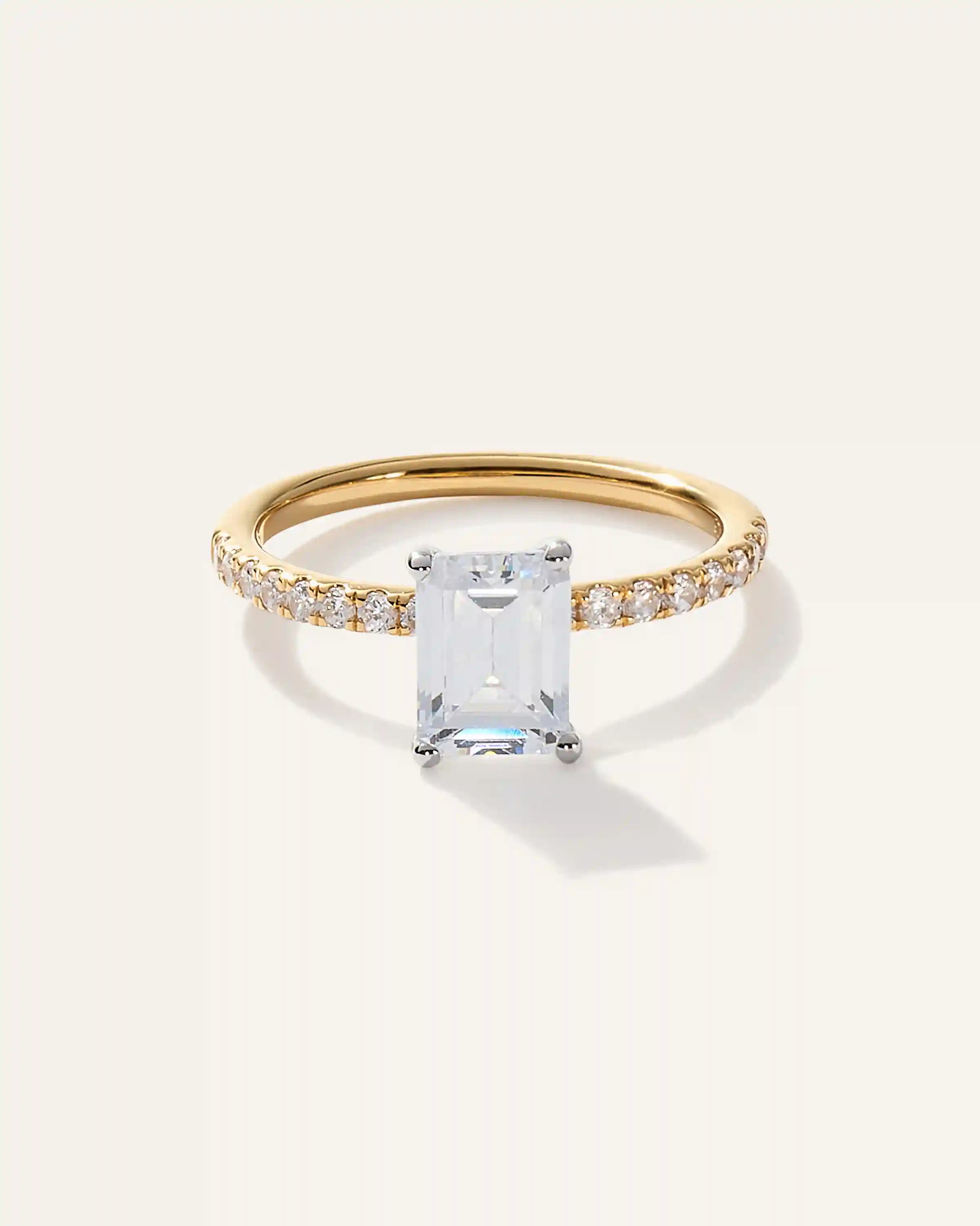 Lab Grown Diamond Emerald Petite Pave Engagement Ring - 2ct