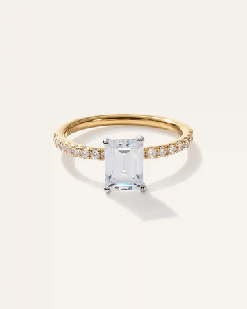 Lab Grown Diamond Emerald Petite Pave Engagement Ring - 2ct