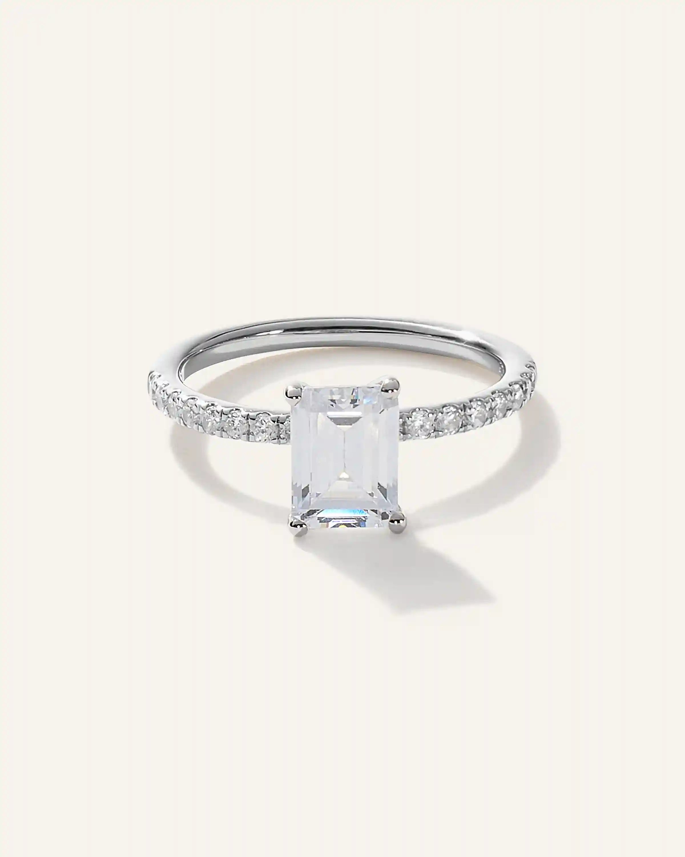 Lab Grown Diamond Emerald Petite Pave Engagement Ring - 2ct