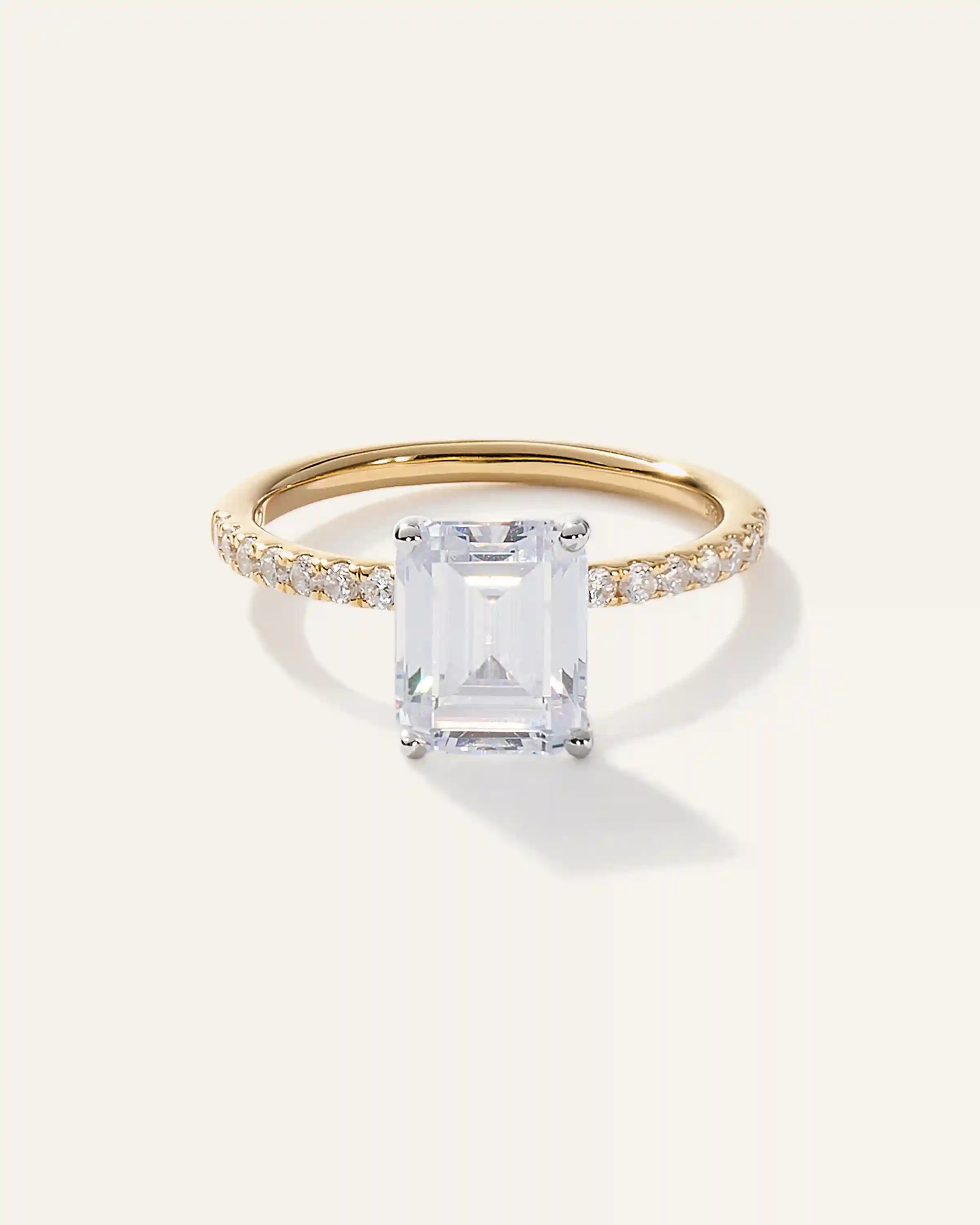 Lab Grown Diamond Emerald Petite Pave Engagement Ring - 3ct