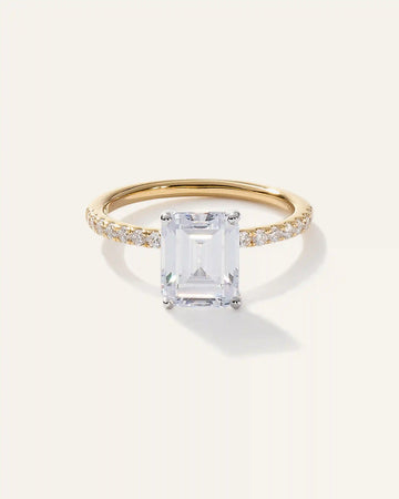 Lab Grown Diamond Emerald Petite Pave Engagement Ring - 3ct