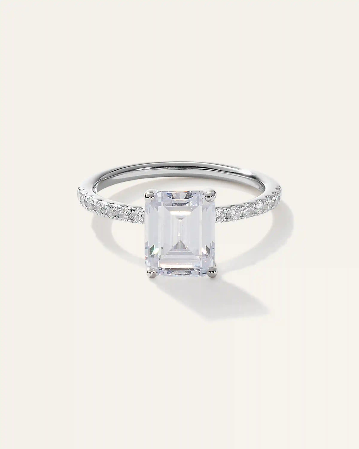 Lab Grown Diamond Emerald Petite Pave Engagement Ring - 3ct