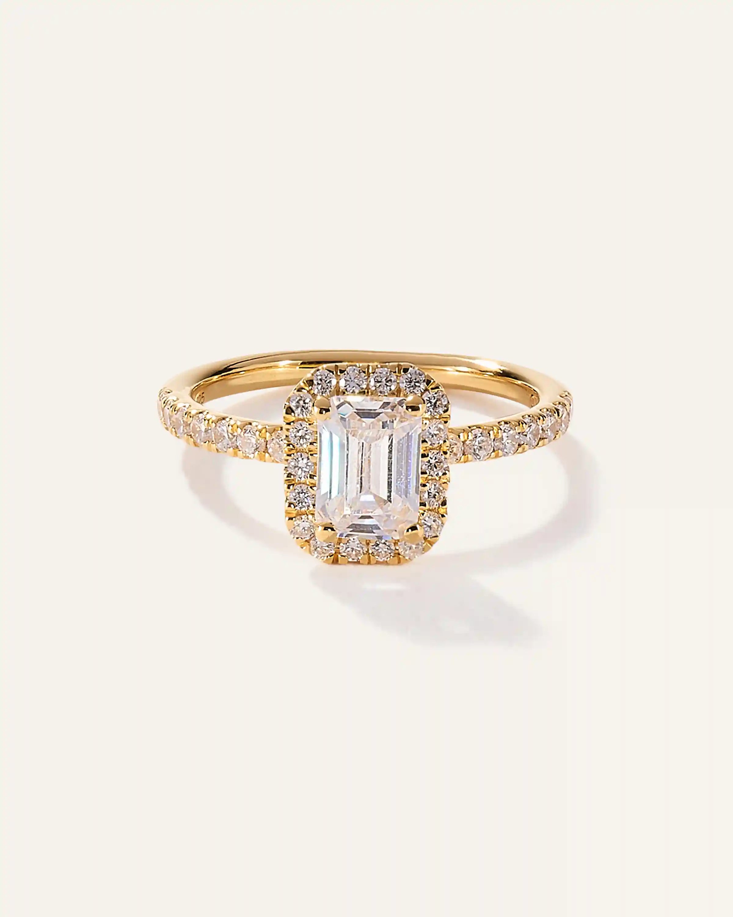 Lab Grown Diamond Emerald Halo Pave Engagement Ring - 1ct
