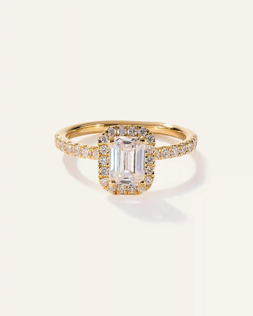 Lab Grown Diamond Emerald Halo Pave Engagement Ring - 1ct