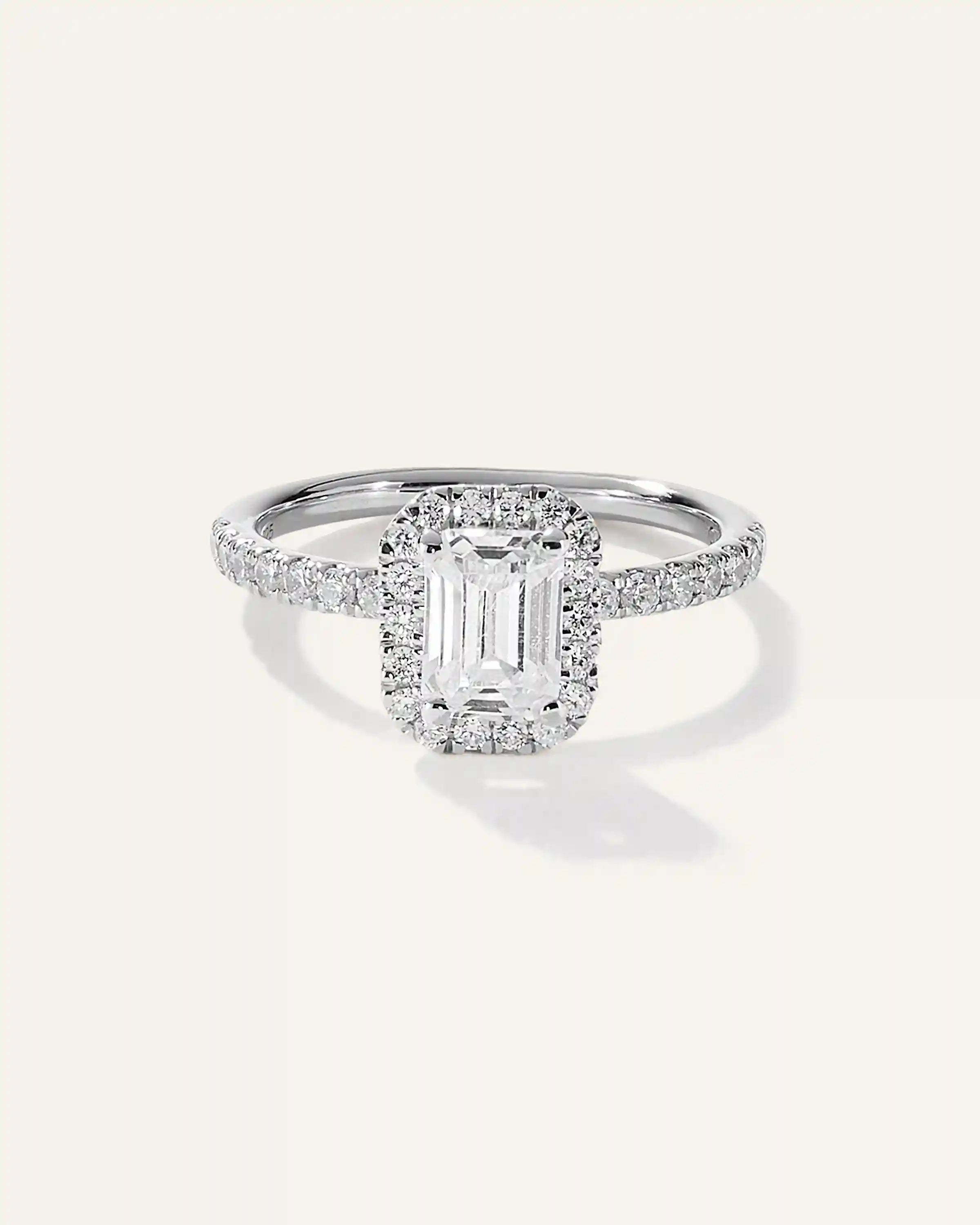 Lab Grown Diamond Emerald Halo Pave Engagement Ring - 1ct