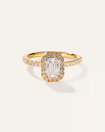 Lab Grown Diamond Emerald Halo Pave Engagement Ring - 1.50ct
