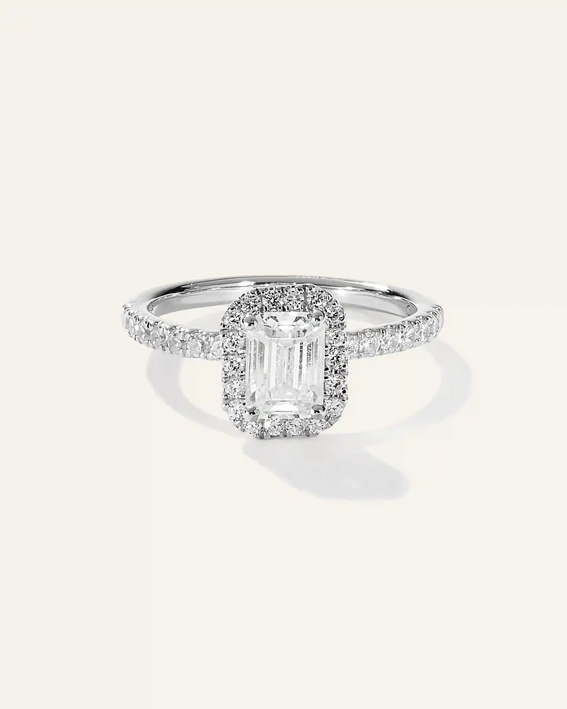 Lab Grown Diamond Emerald Halo Pave Engagement Ring - 1.50ct