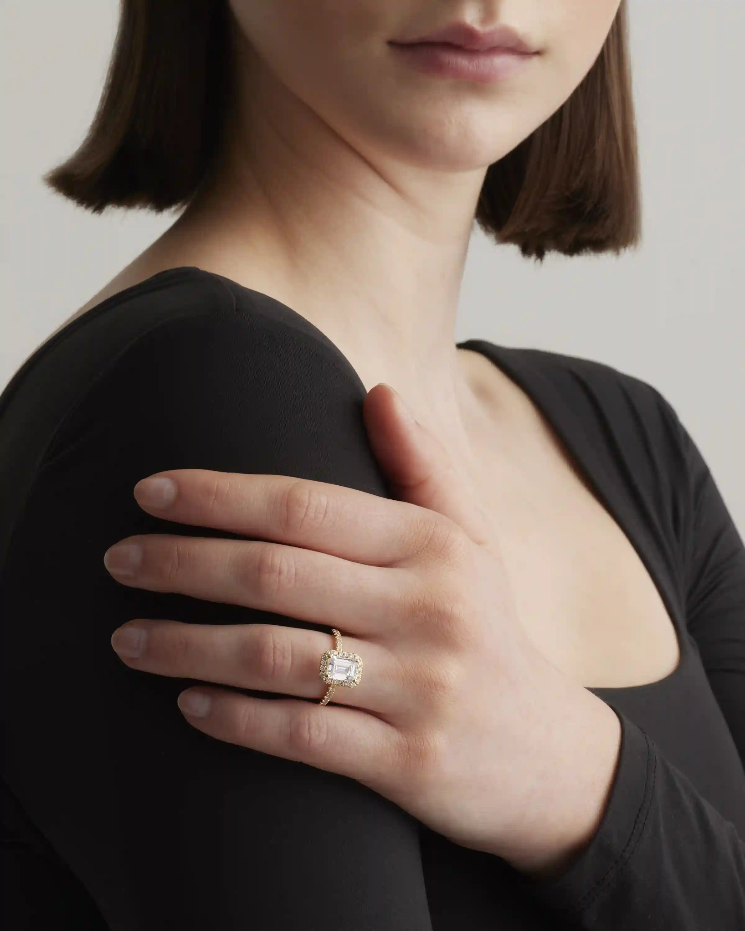 Lab Grown Diamond Emerald Halo Pave Engagement Ring - 2ct