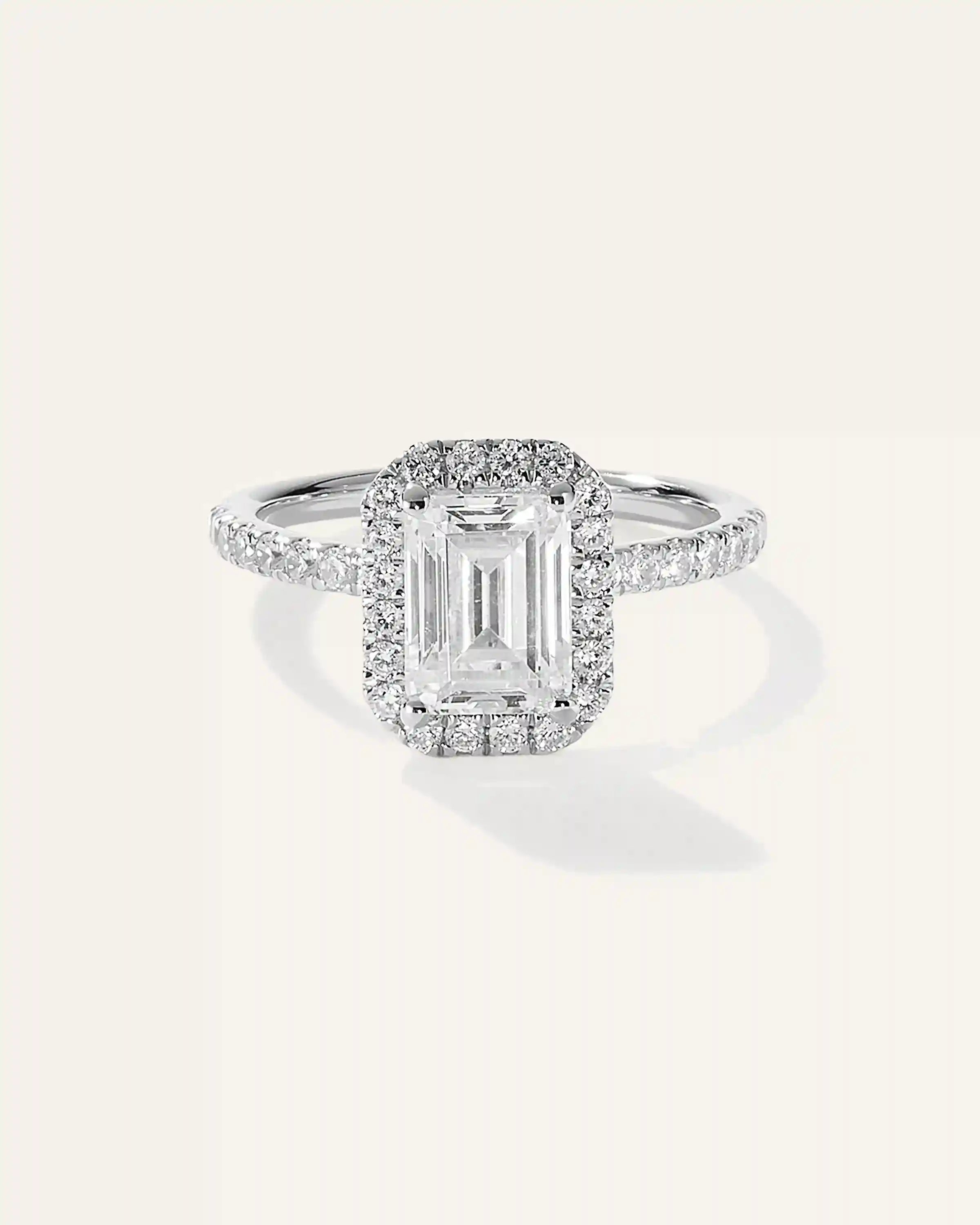 Lab Grown Diamond Emerald Halo Pave Engagement Ring - 2ct