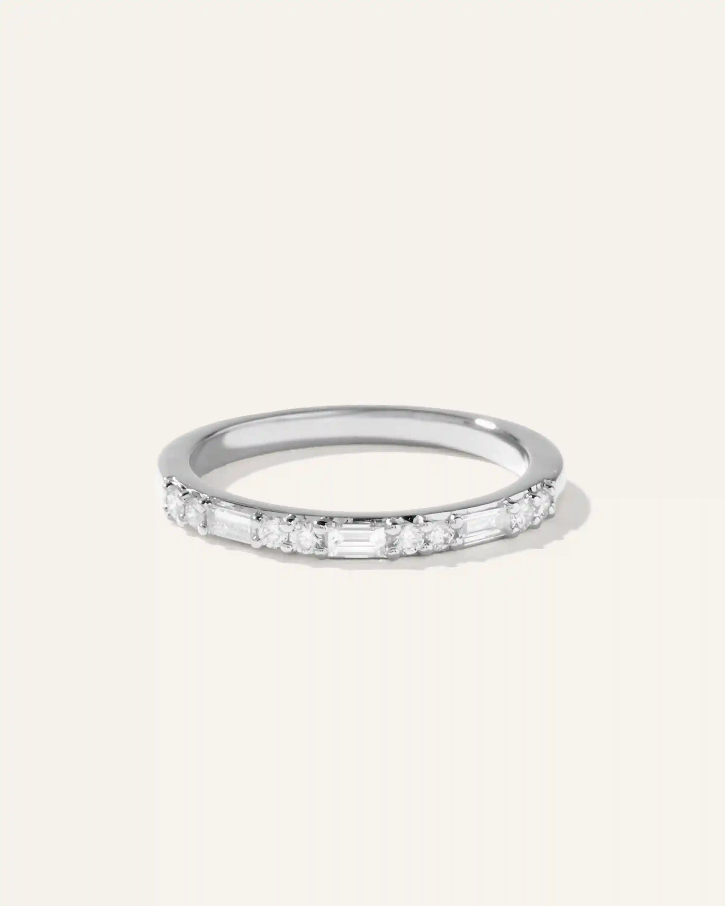 14K Gold Lab Grown Diamond Alternating Baguette & Round Band