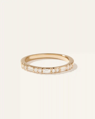 14K Gold Lab Grown Diamond Alternating Baguette & Round Band