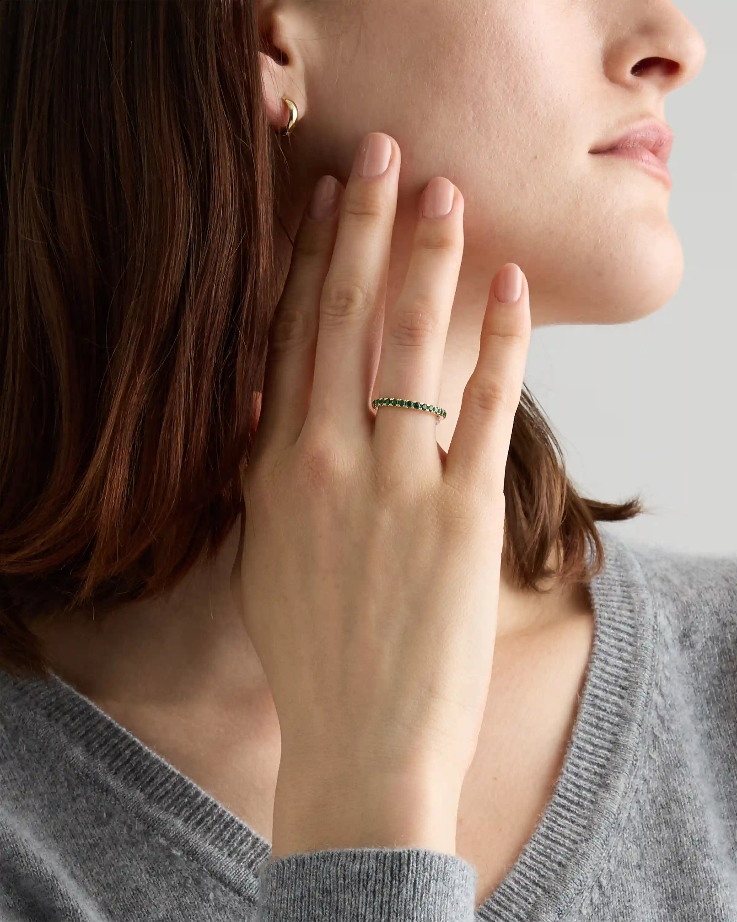 14K Gold Gemstone Pave Eternity Band