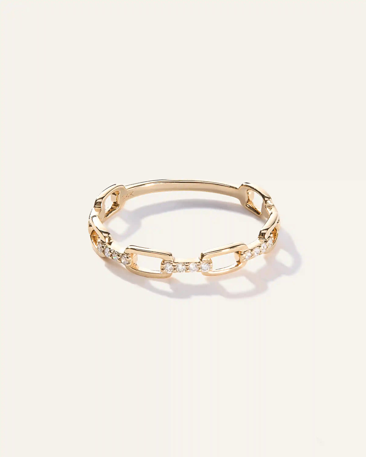 14K Gold Diamond Paperclip Link Ring