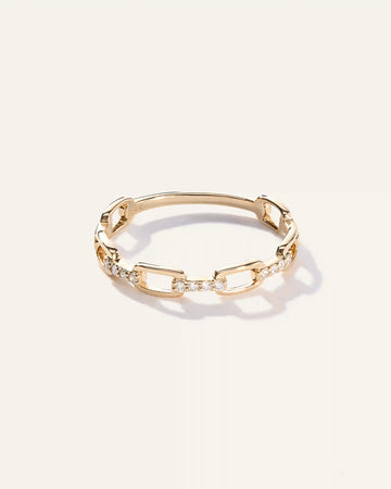 14K Gold Diamond Paperclip Link Ring
