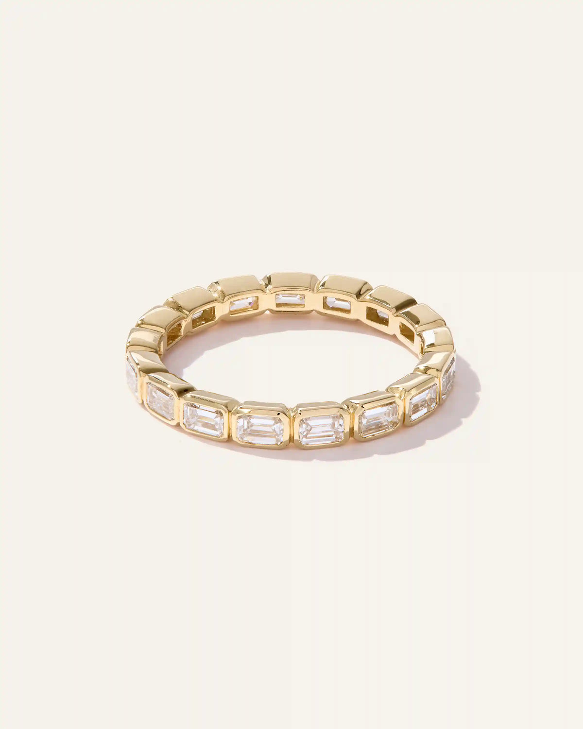 Women's Lab Grown Diamond Emerald East-West Bezel Eternity Band Rings in Yellow Gold