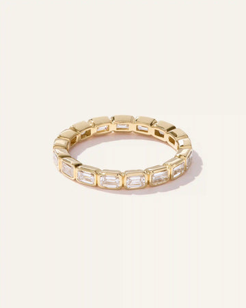 Women's Lab Grown Diamond Emerald East-West Bezel Eternity Band Rings in Yellow Gold