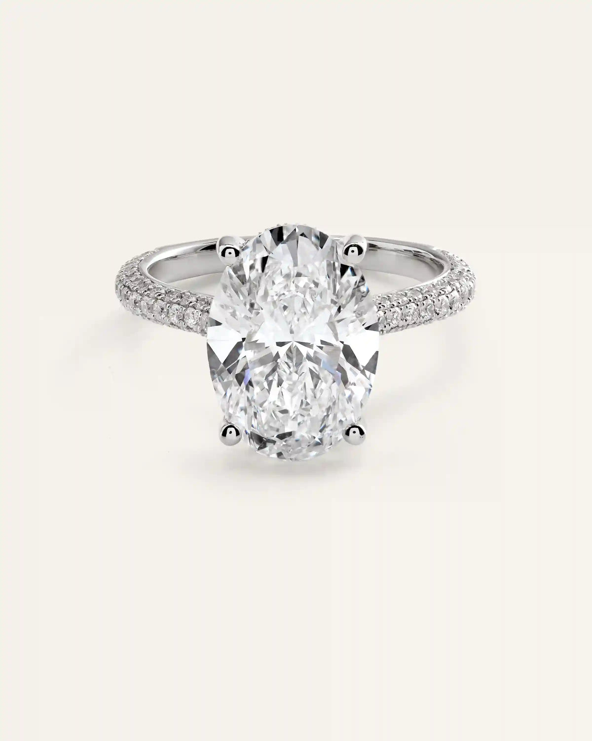 Lab Grown Diamond Oval Pave Cathedral Engagement Ring - 5ct