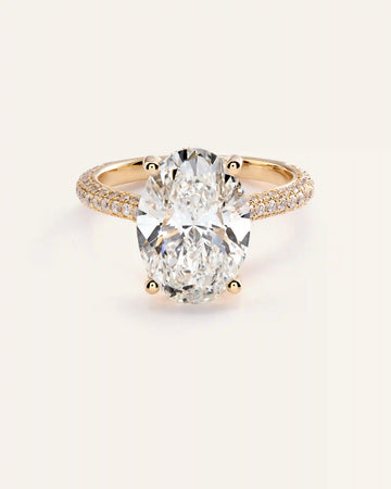 Lab Grown Diamond Oval Pave Cathedral Engagement Ring - 5ct