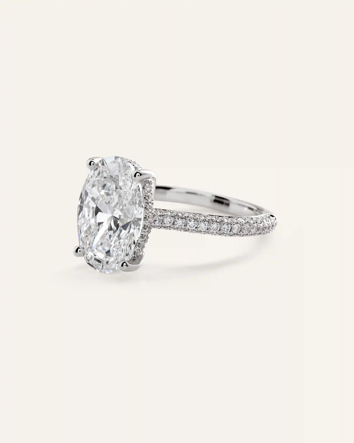 Lab Grown Diamond Oval Pave Cathedral Engagement Ring - 5ct