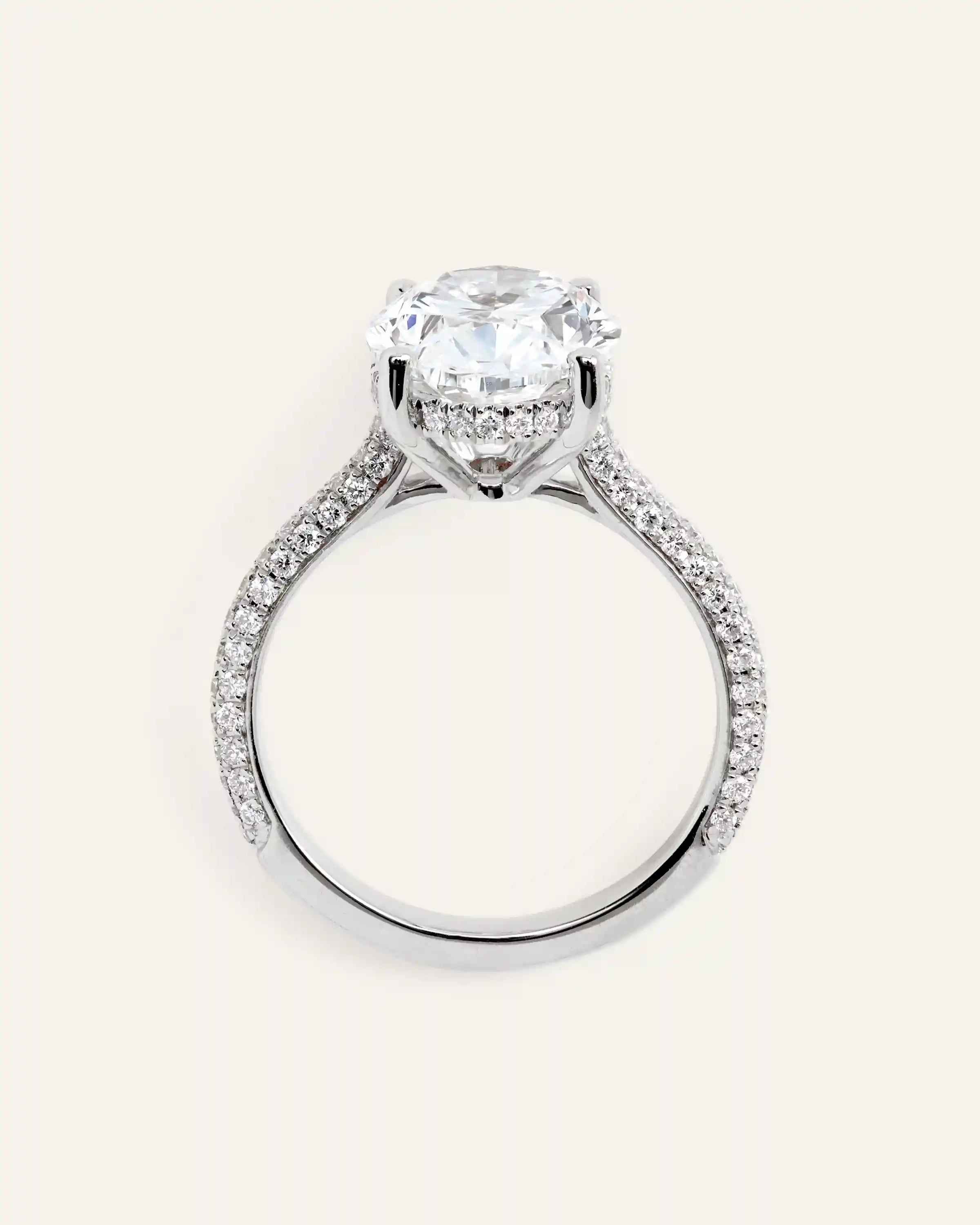 Lab Grown Diamond Oval Pave Cathedral Engagement Ring - 5ct