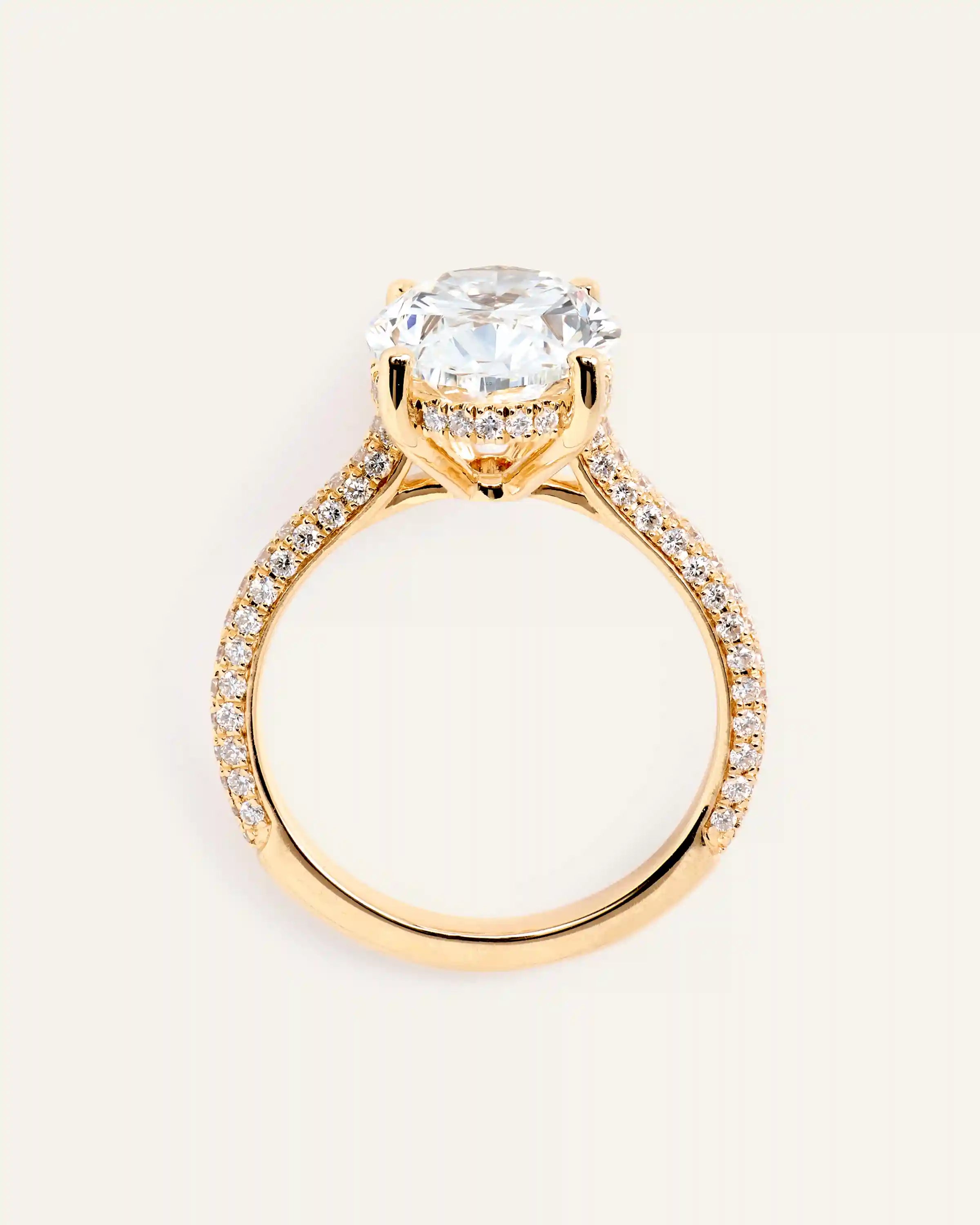Lab Grown Diamond Oval Pave Cathedral Engagement Ring - 5ct