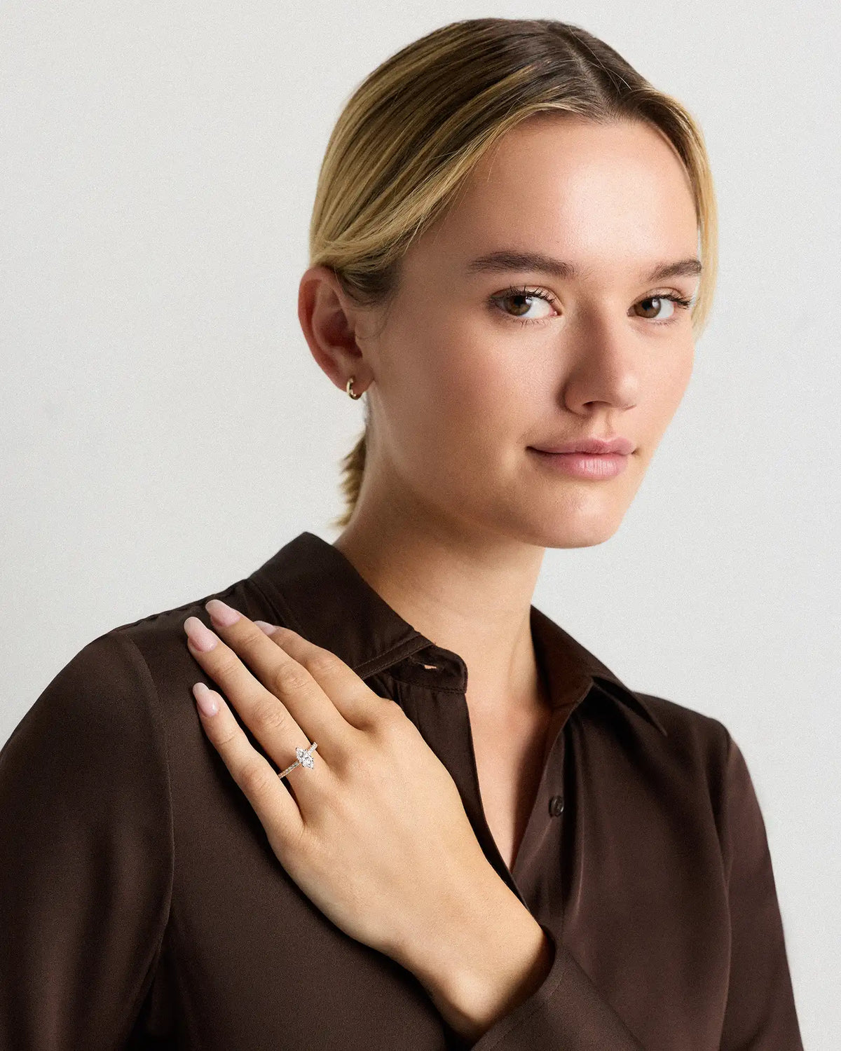 Lab Grown Diamond Marquise Petite Pave Engagement Ring - 1ct