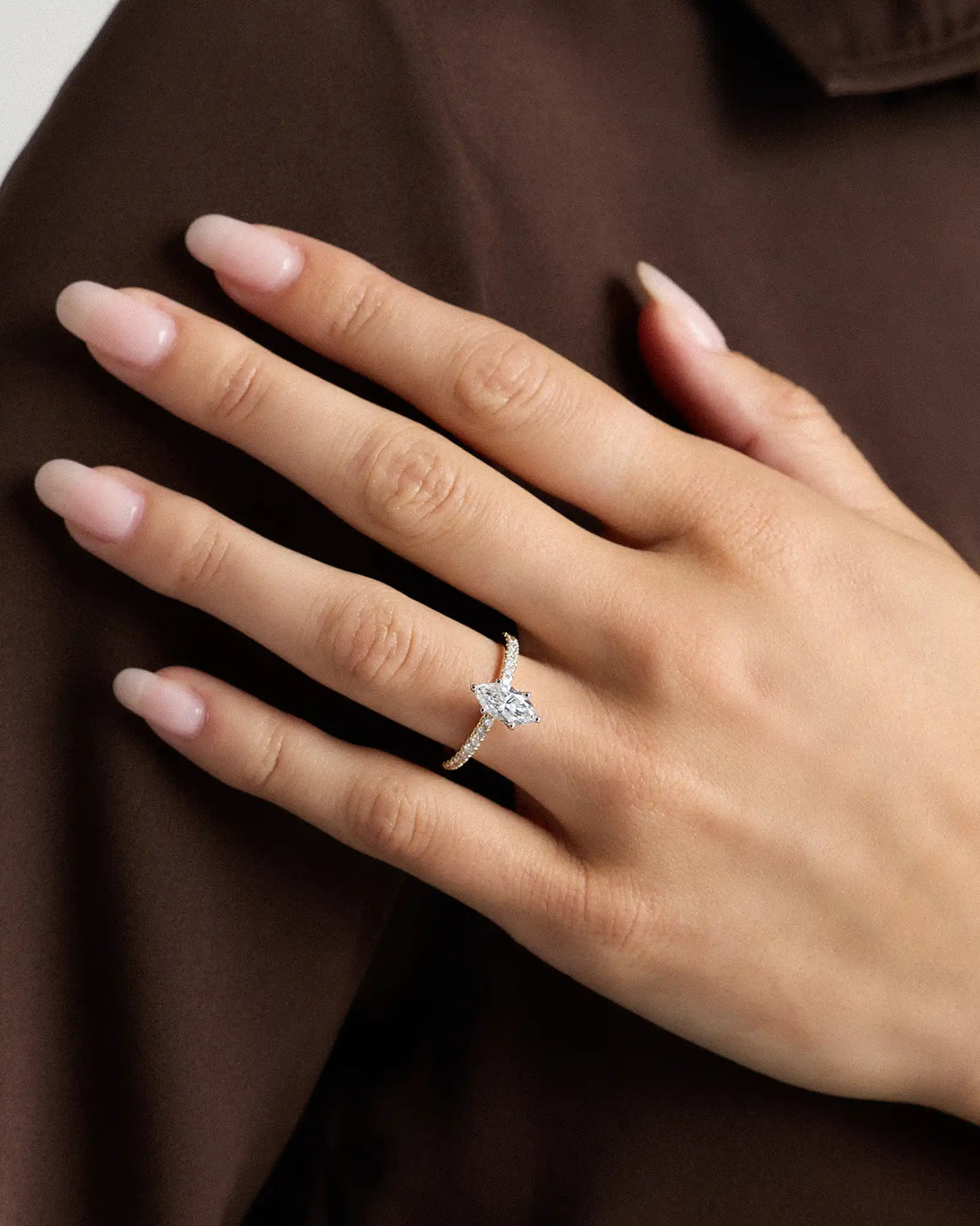 Lab Grown Diamond Marquise Petite Pave Engagement Ring - 1ct