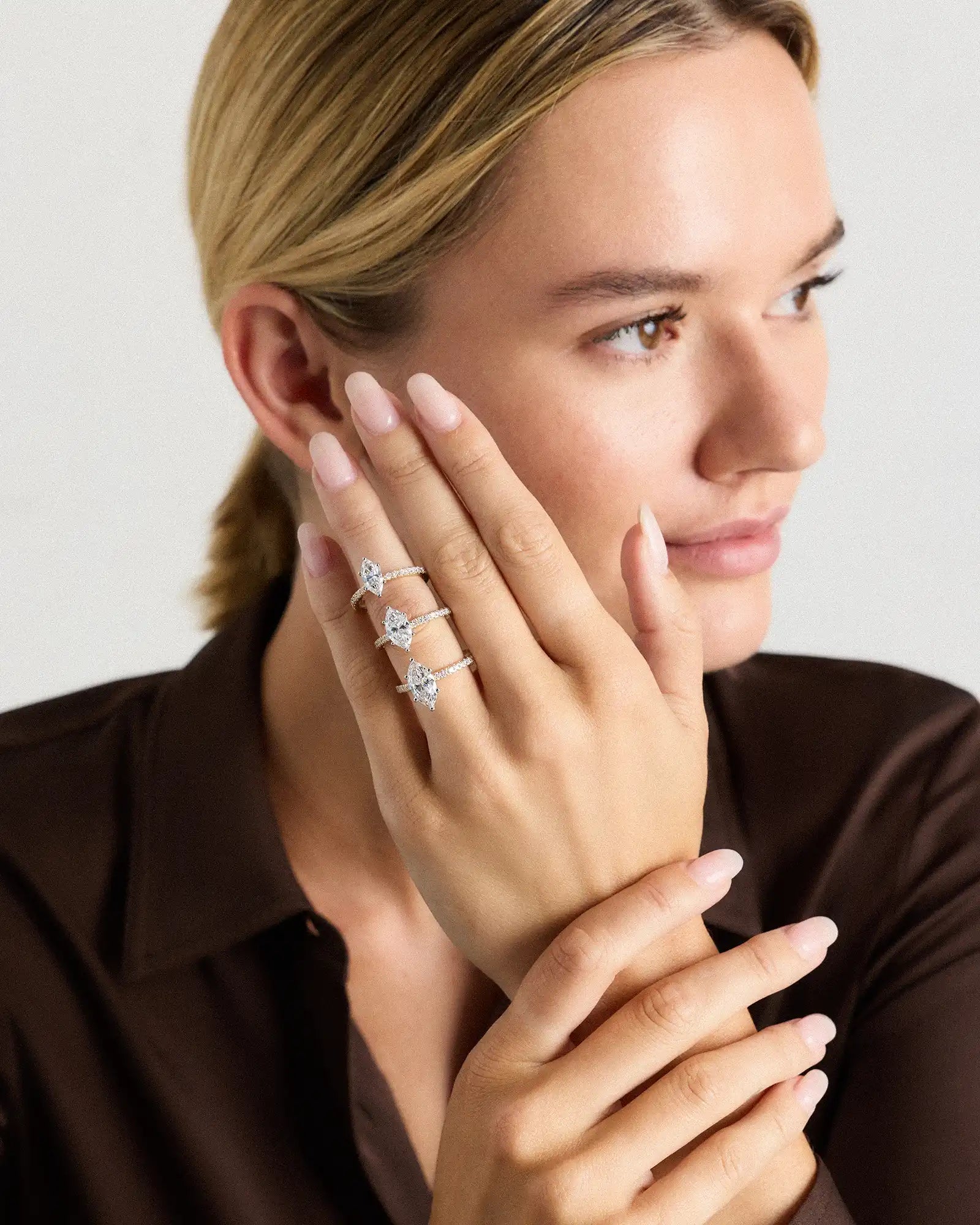 Lab Grown Diamond Marquise Petite Pave Engagement Ring - 1ct