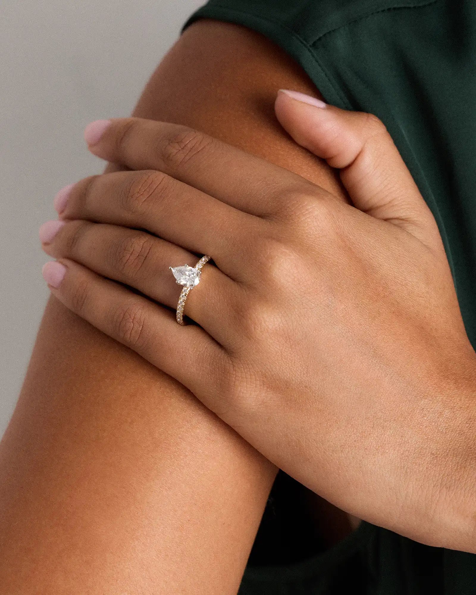 Lab Grown Diamond Pear Petite Pave Engagement Ring - 1ct