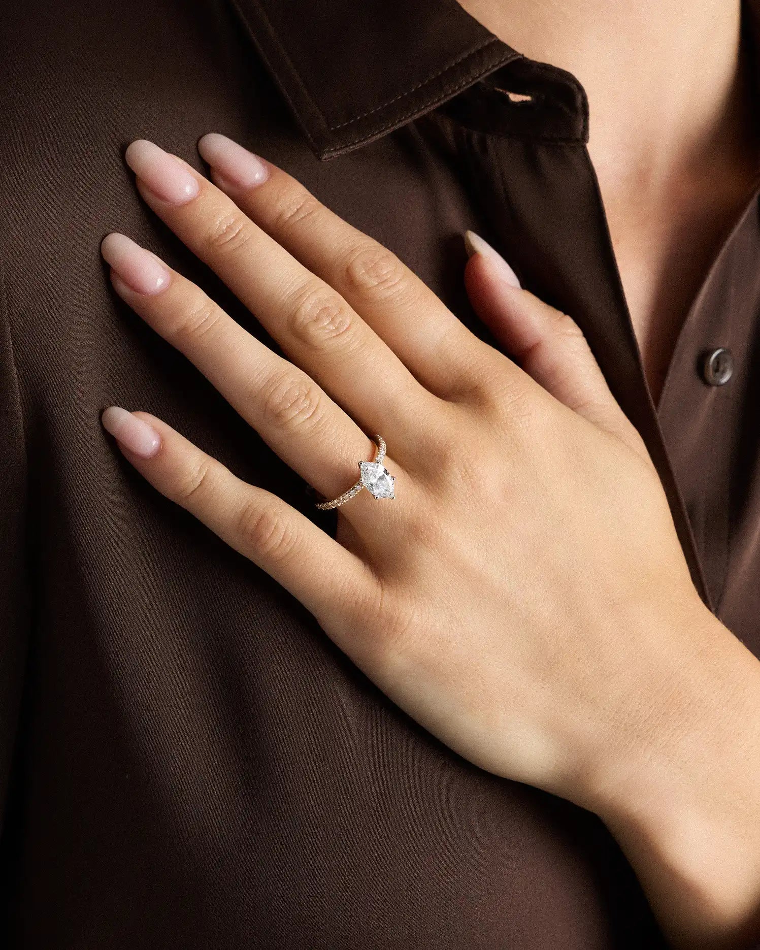 Lab Grown Diamond Marquise Petite Pave Engagement Ring - 1.5ct