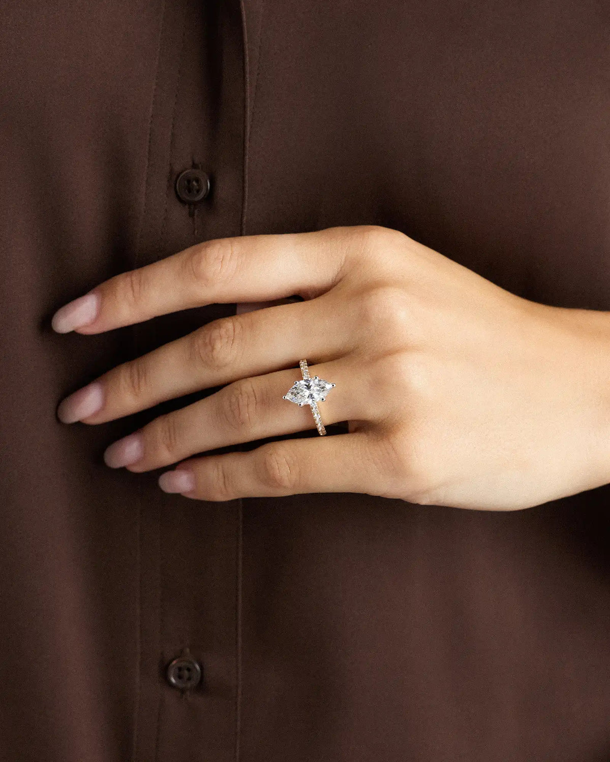 Lab Grown Diamond Marquise Petite Pave Engagement Ring - 2ct