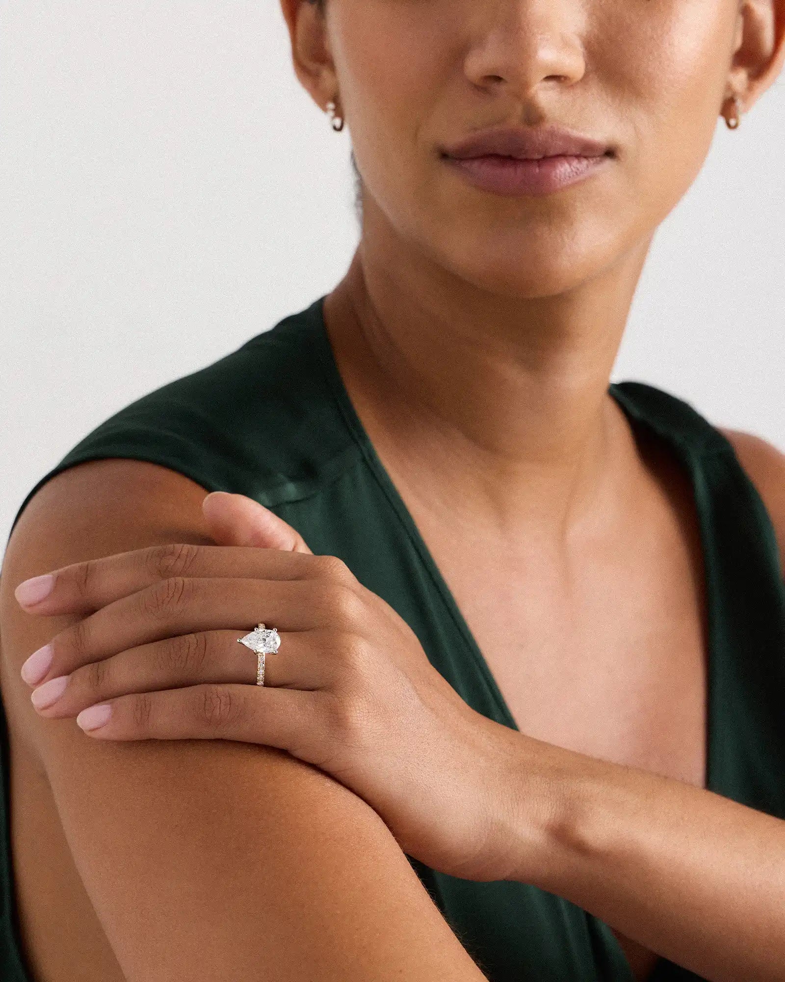 Lab Grown Diamond Pear Petite Pave Engagement Ring - 2ct