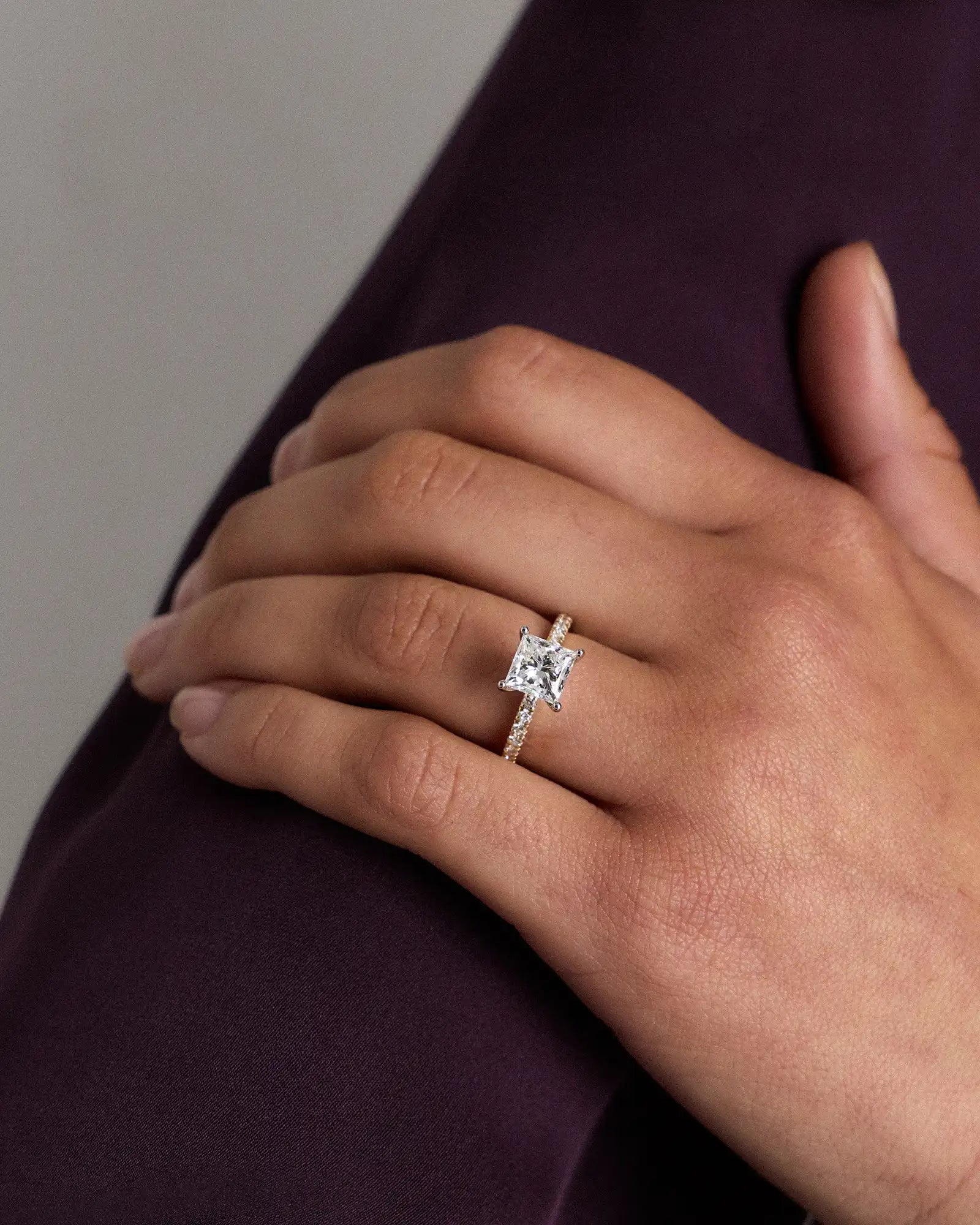 Lab Grown Diamond Princess Petite Pave Engagement Ring - 2ct