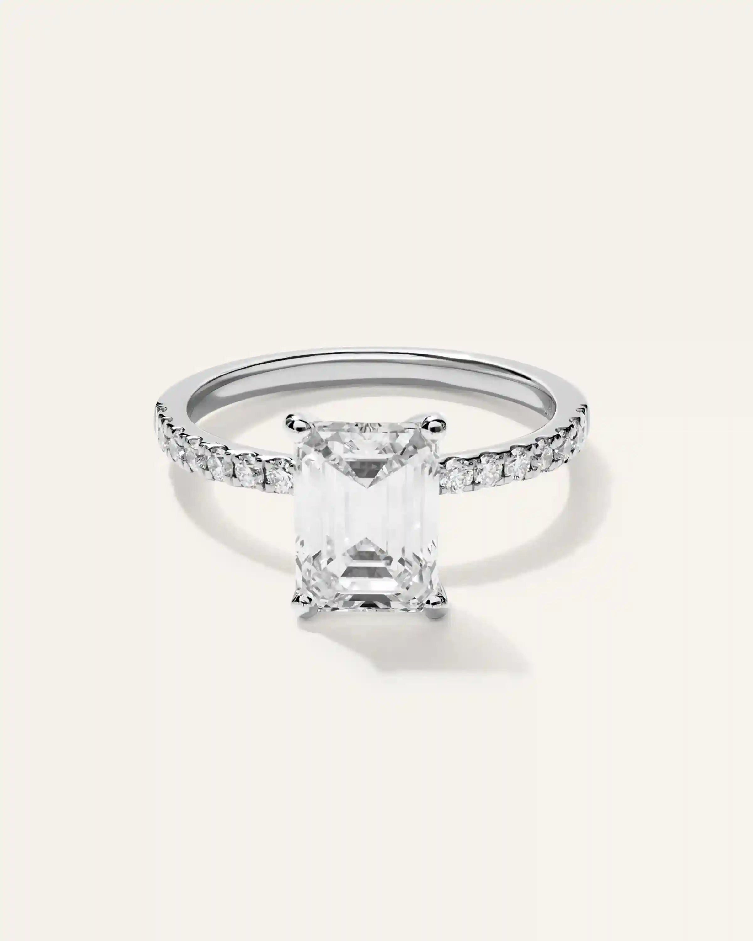 Lab Grown Diamond Emerald Petite Pave Engagement Ring - 2.5ct