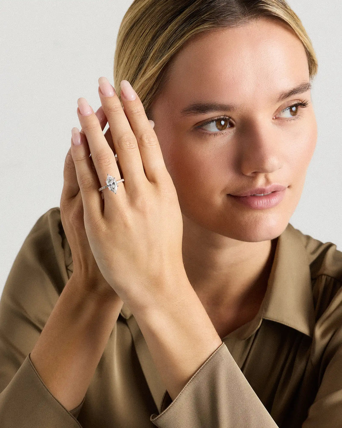 Lab Grown Diamond Marquise Petite Pave Engagement Ring - 3ct