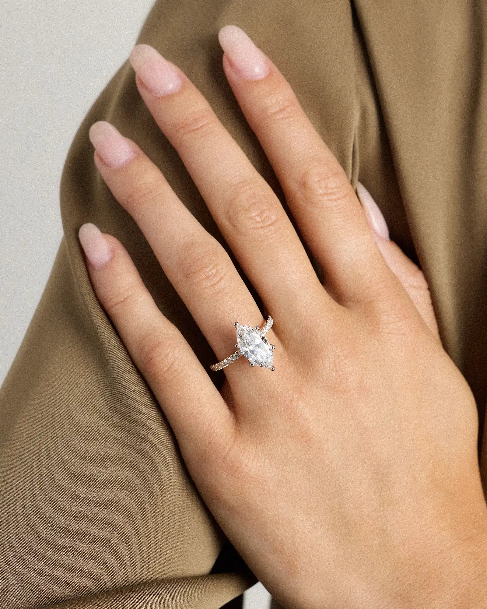 Lab Grown Diamond Marquise Petite Pave Engagement Ring - 3ct