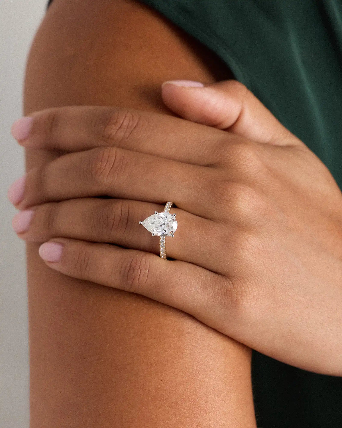 Lab Grown Diamond Pear Petite Pave Engagement Ring - 3ct