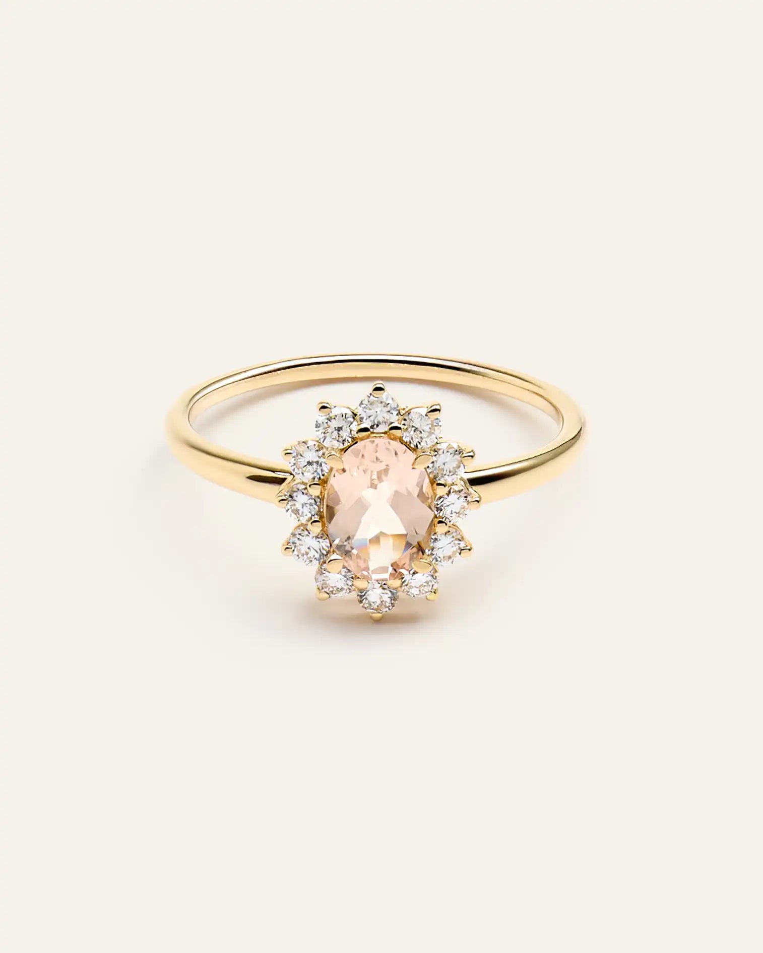 14K Gold Lab Grown Diamond and Morganite Halo Ring