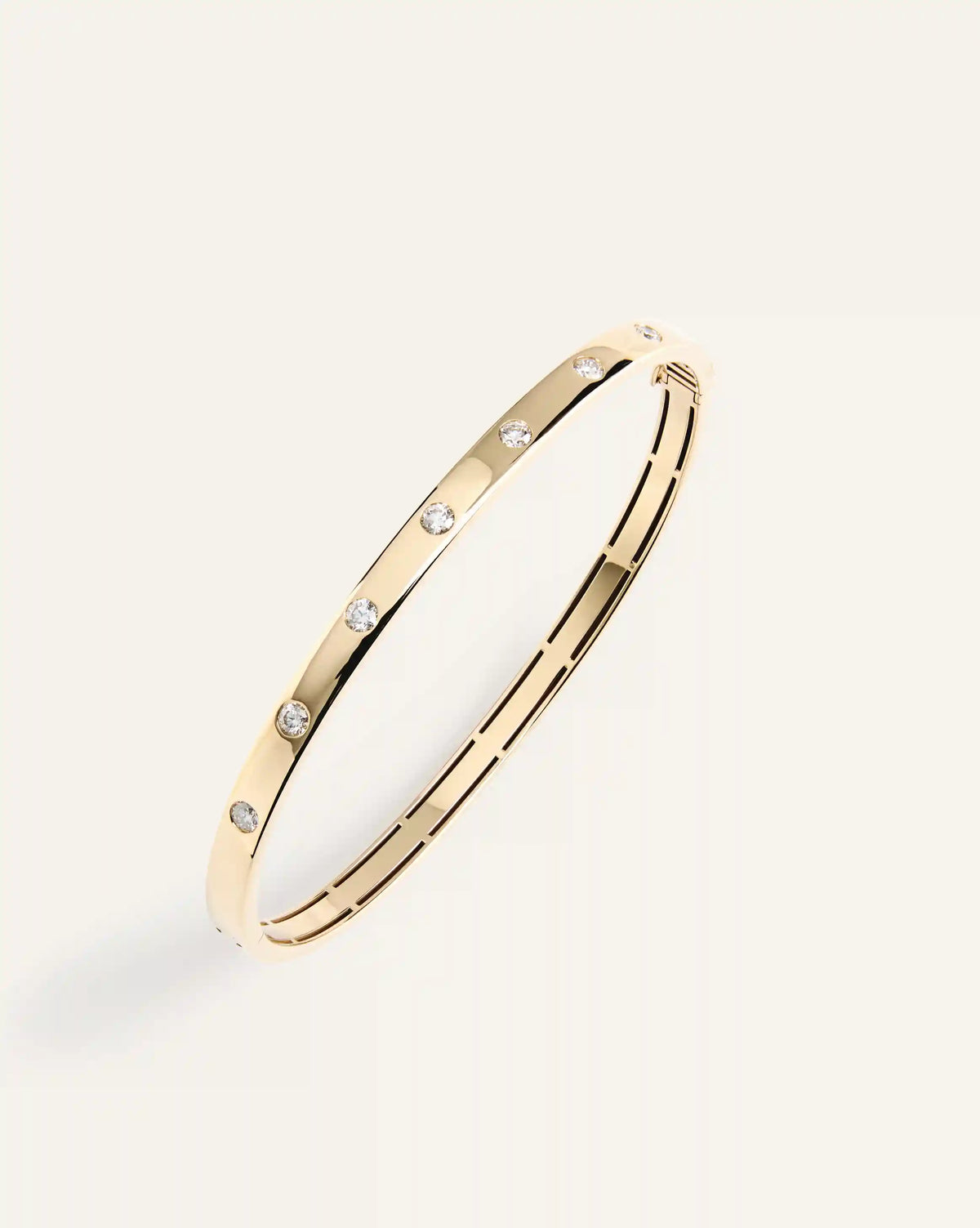 14K Gold Natural Diamond Inlay Bangle