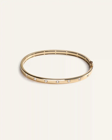 14K Gold Natural Diamond Inlay Bangle