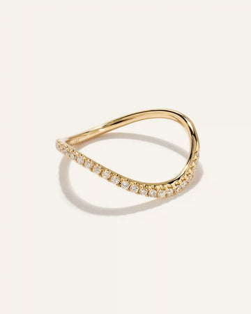 14K Gold Pave Diamond Wave Ring