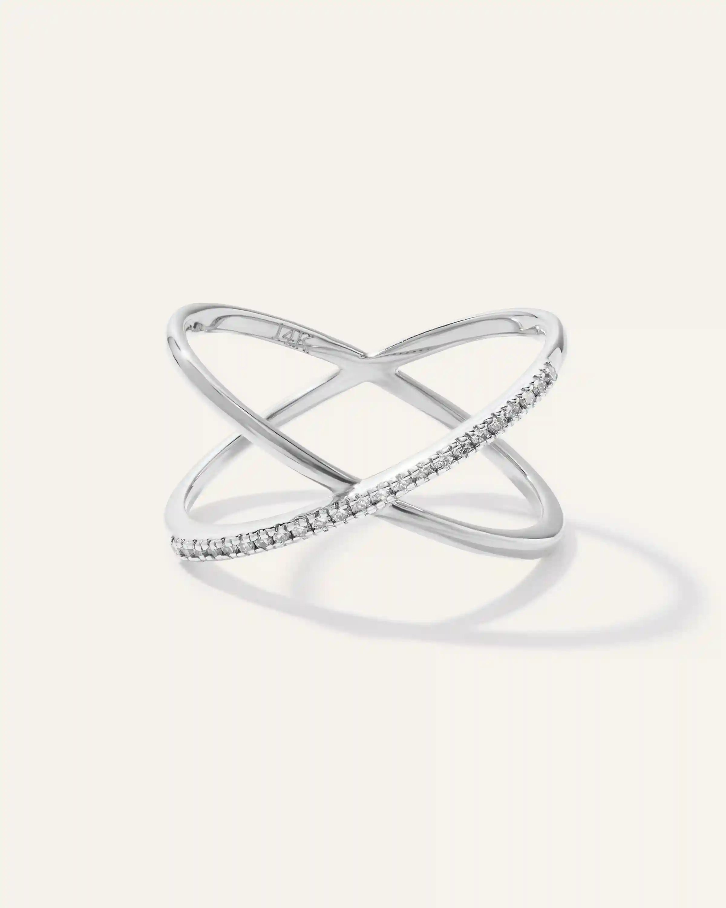 14K Gold Diamond Pave Crossover Ring