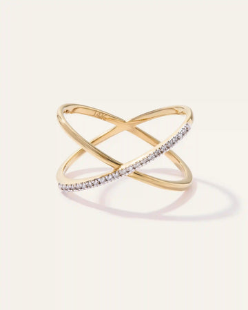 14K Gold Diamond Pave Crossover Ring