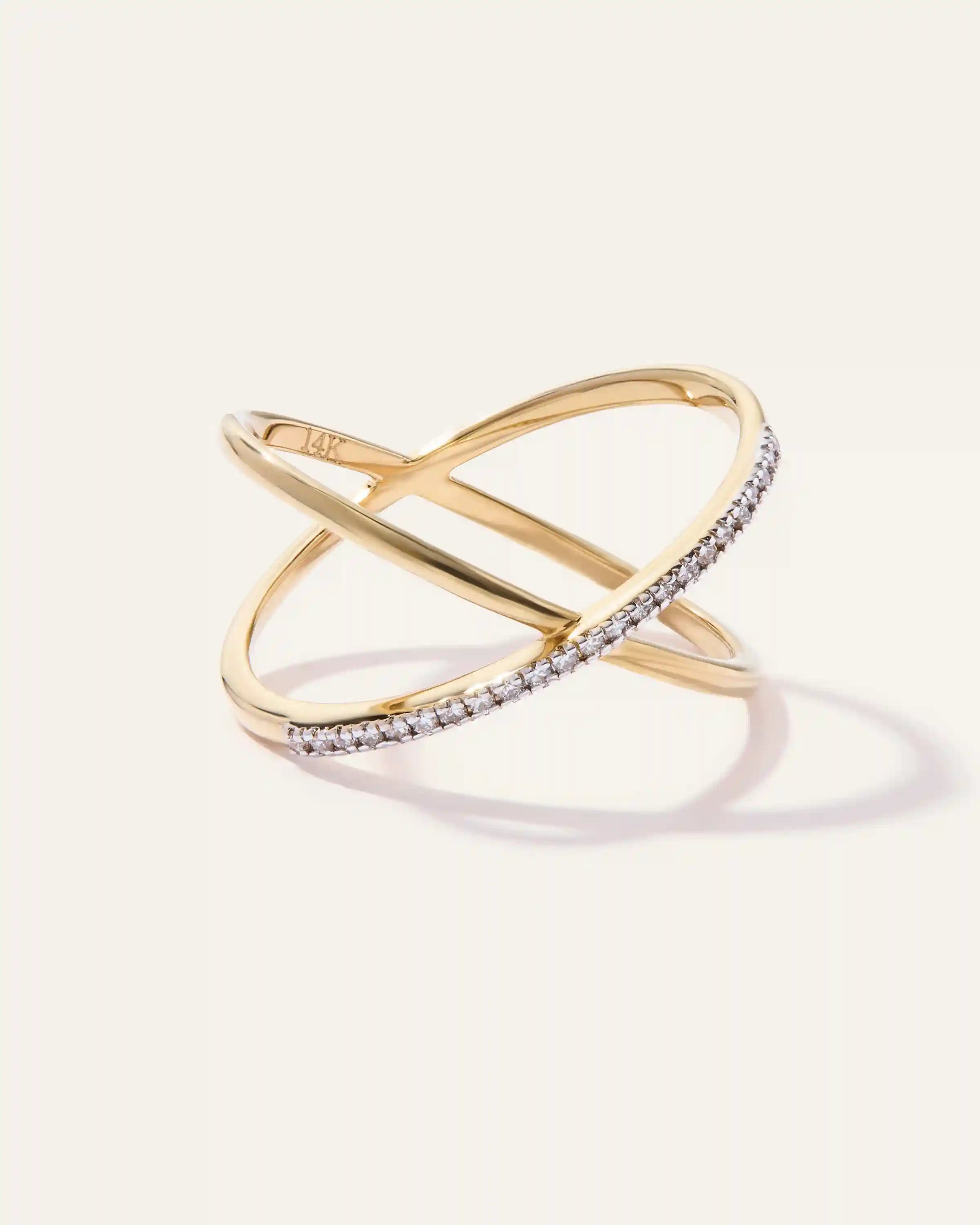 14K Gold Diamond Pave Crossover Ring